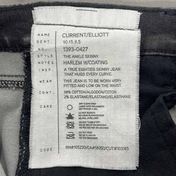 Current/Elliot Jeans Harlem Coated True Eighties Skinny Denim Black 26 or 0 - Picture 8 of 12